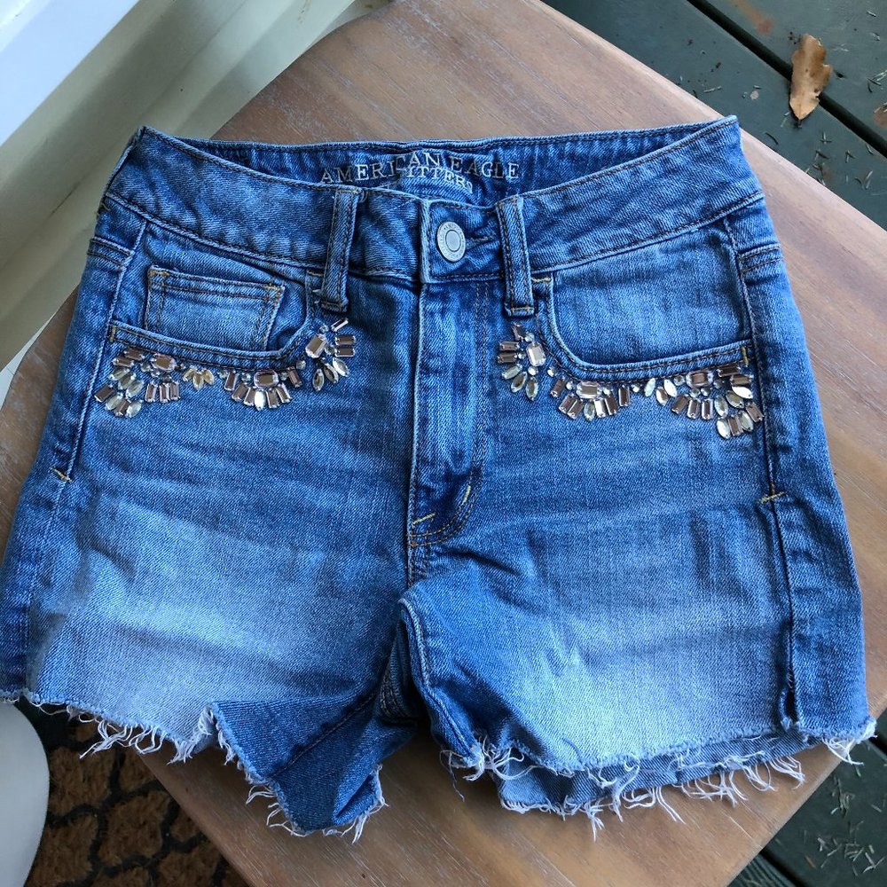 American Eagle Bedazzled Denim Shorts Size 2